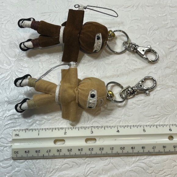 TWO Ninja String Doll Keychain Toys w/Swords Tan/Brown 2.5" x 3" NEW - Picture 16 of 16